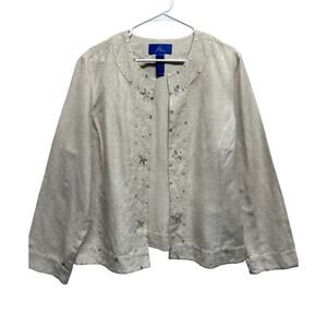 Vintage Linen Lightweight Blazer JH Collections Beads‎ Sequins XL